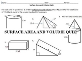 Surface Area and Volume Quiz