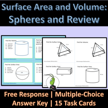 Preview of Surface Area and Volume Review Task Cards Geometry