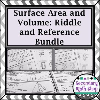 Preview of Surface Area and Volume Riddle Worksheets and Quick Reference BUNDLE!