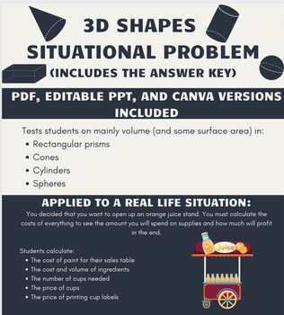 Preview of Surface Area and Volume Situational Problem