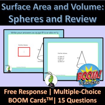 Preview of Surface Area and Volume | Spheres and Review | BOOM task Cards Self Grading