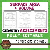 Surface Area and Volume Tests - Geometry Editable Assessments