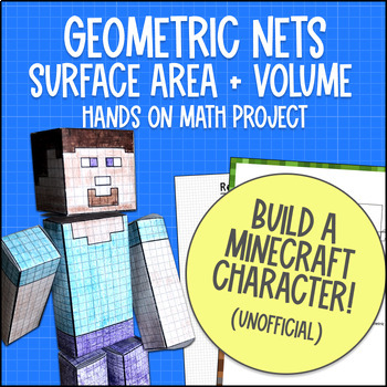 Preview of Surface Area and Volume of 3D Shape Nets Math Project | Minecraft - Steve