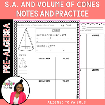 Preview of Surface Area and Volume of Cones Notes