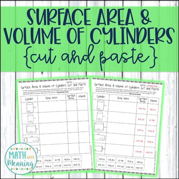 Preview of Surface Area and Volume of Cylinders Cut and Paste Worksheet