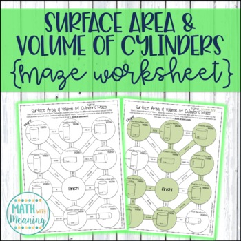 Preview of Surface Area and Volume of Cylinders Maze Worksheet - CCSS 7.G.B.6 Aligned