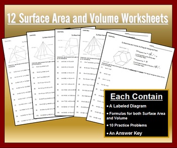 Preview of Surface Area and Volume of Prisms and Pyramids Worksheet Bundle