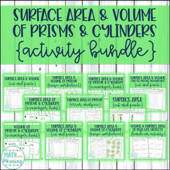 Preview of Surface Area and Volume of Prisms and Cylinders Activity Bundle