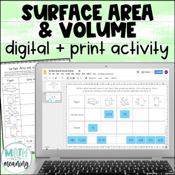 Preview of Surface Area and Volume of Prisms and Cylinders Digital and Print Activity