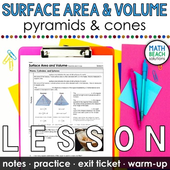 Preview of Surface Area and Volume of Pyramids and Cones Notes and Practice for High School