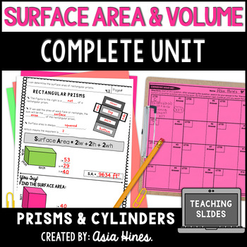 Preview of Surface Area & Volume of Rectangular Prisms Cylinders Notes Activities 7th Grade