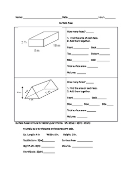 Preview of Surface Area guided notes