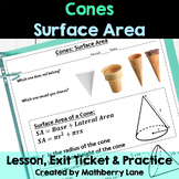 Surface Area of Cones Lesson Exit Ticket Practice Workshee