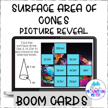 Preview of Surface Area  of Cones Picture Reveal Boom Cards--Digital Task Cards