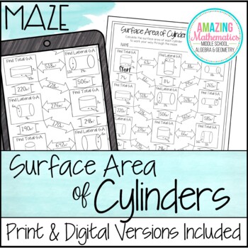 Preview of Surface Area of Cylinders Worksheet - Maze Activity