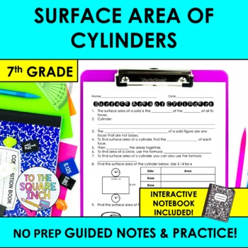 Preview of Surface Area of Cylinders Notes & Practice | + Interactive Notebook Pages