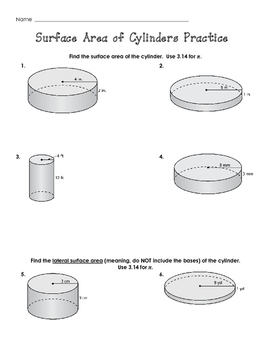 surface area of a cylinder worksheet