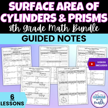 Preview of Surface Area of Cylinders and Prisms Guided Notes Lessons BUNDLE 8th Math