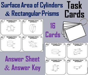 Preview of Surface Area of Cylinders and Rectangular Prisms Task Cards Activity