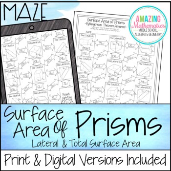 Preview of Surface Area of Prisms Worksheet - Maze Activity