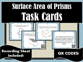 Preview of Surface Area of Prisms - Task Cards with QR Codes
