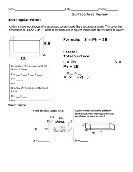 Preview of Surface Area of Prisms (Triangular and Rectangular)