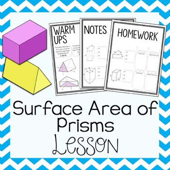 Preview of Surface Area of Prisms ~ Warm Up, Notes, & Homework