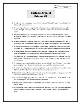 Preview of Surface Area of Prisms Worksheet Bundle (1-5)