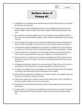 Preview of Surface Area of Prisms Worksheet Bundle (1-5)