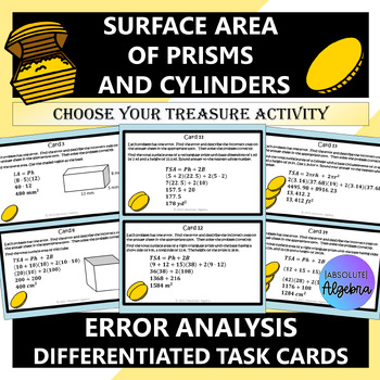 Preview of Surface Area of Prisms and Cylinders Differentiated Error Analysis Task Cards
