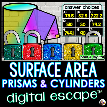 Preview of Surface Area of Prisms and Cylinders Digital Math Escape Room Activity