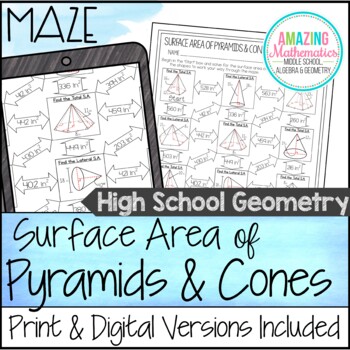 Preview of Surface Area of Pyramids & Cones Worksheet - HS Geometry Maze Activity