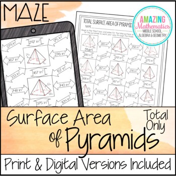 Preview of Surface Area of Pyramids Worksheet - Maze Activity