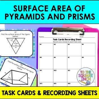 Preview of Surface Area of Pyramids & Prisms Task Cards Activity | Math Center Practice