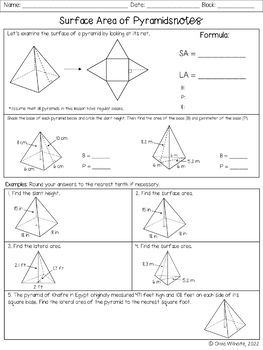 Surface Area of Pyramids and Cones Notes & Worksheets by Olivia Rae