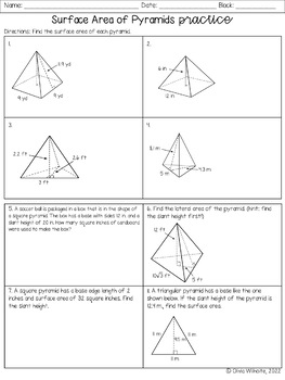 Surface Area of Pyramids and Cones Notes & Worksheets by Olivia Rae