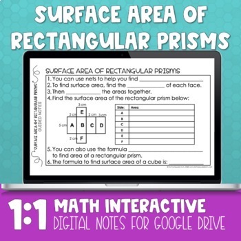 Preview of Surface Area of Rectangular Prisms Digital Math Notes
