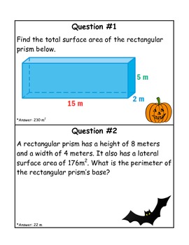 surface area of rectangular prisms halloween hangman word problems