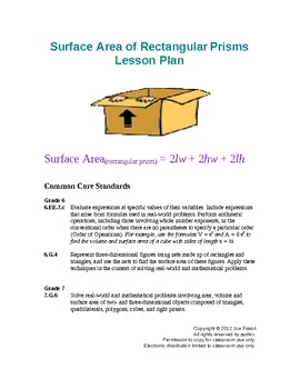 Preview of Surface Area of Rectangular Prisms Lesson Plan