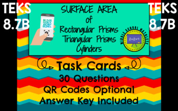 Preview of Surface Area of Rectangular Prisms, Triangular Prisms, & Cylinders Task Cards