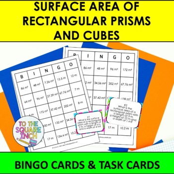 Preview of Surface Area of Rectangular Prisms and Cubes Bingo Game | Task Cards Activity