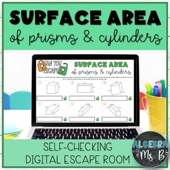 Preview of Surface Area of Rectangular Prisms and Cylinders Digital Escape Room Activity