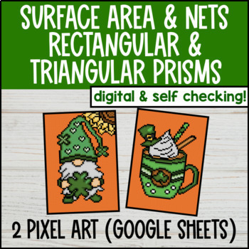 Preview of Surface Area of Rectangular and Triangular Prisms Pixel Art | Google Sheets