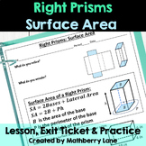 Surface Area of Right Prisms Lesson Exit Ticket Practice W