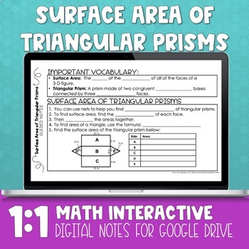 Preview of Surface Area of Triangular Prisms Digital Notes