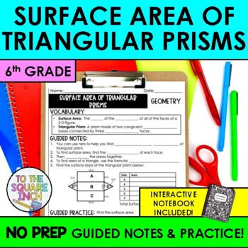 Preview of Surface Area of Triangular Prisms Notes & Practice | + Interactive Notebook Page