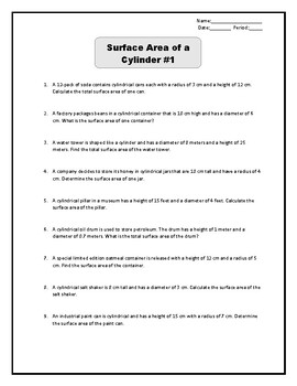 Preview of Surface Area of a Cylinder Worksheet Bundle (1-5)