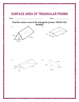 surface area of prism worksheets