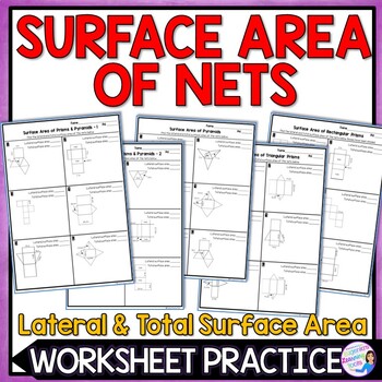 Preview of Surface Area of Prisms and Pyramids Worksheet Practice | Surface Area of Nets