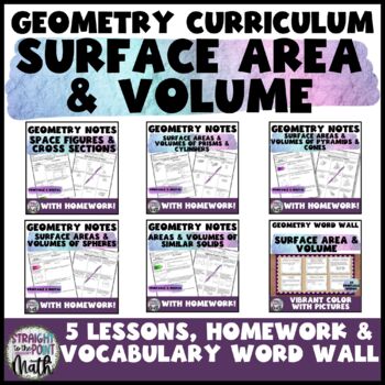 Preview of Surface Areas & Volumes Geometry Guided Notes, Homework, & Vocabulary Bundle
